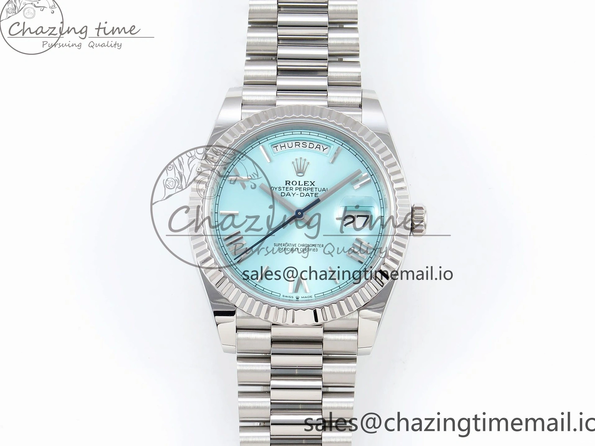 MiroTime 0401 Day Date 40 SS 228236 ARF 1:1 Best Edition Tiffany Blue Roman Dial on President Bracelet VR RelaxedFit 1517